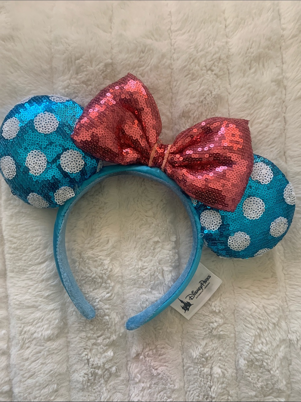 Disney Sequin Polka Dot Minnie Ears Headband in Blue and Red